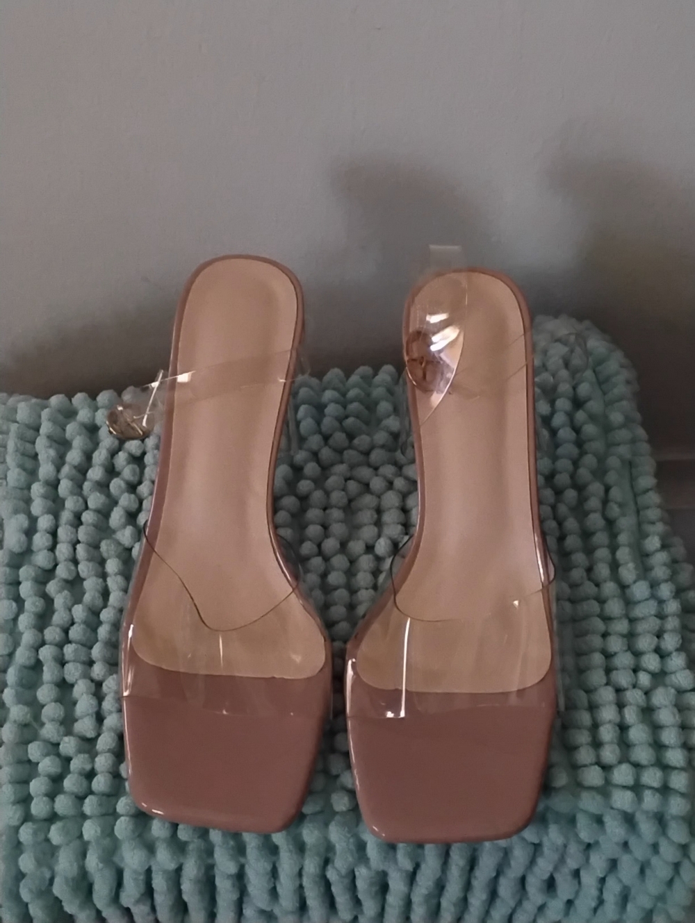 Women’s Clear Strap Square-Toe Mule in Nude